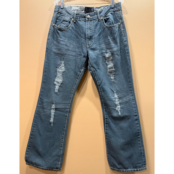 Lamasini Jeans Mens Distressed Embroidered Y2K Grunge 34W 29L - Picture 1 of 13